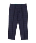 PLAID PATTERN 9/10 SLEEVE SLACKS NAVY