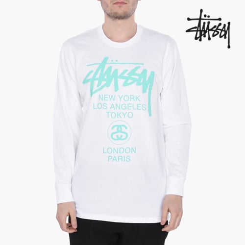 스투시(STUSSY) 스투시 월드투어 긴팔티 화이트/그린 - 69,000원 | 무신사 스토어