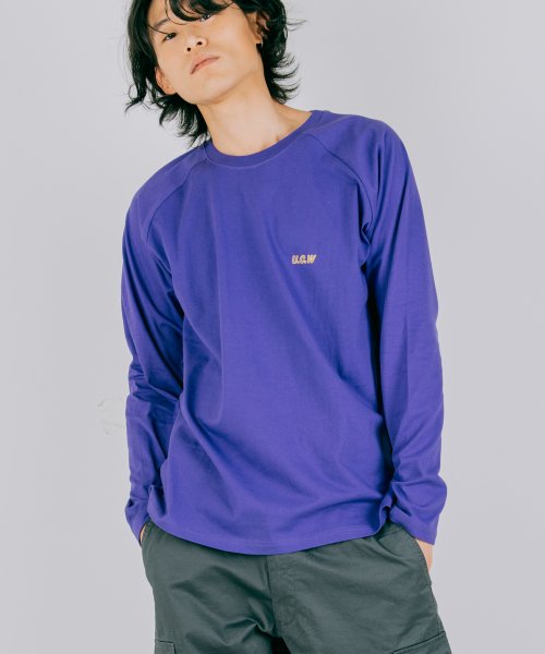 언클락와이즘(UNCLOCKWISM) 기본 로고 백 사이드 프린팅 긴팔 래글런 티셔츠_퍼플 - 39,000원 | 무신사 스토어