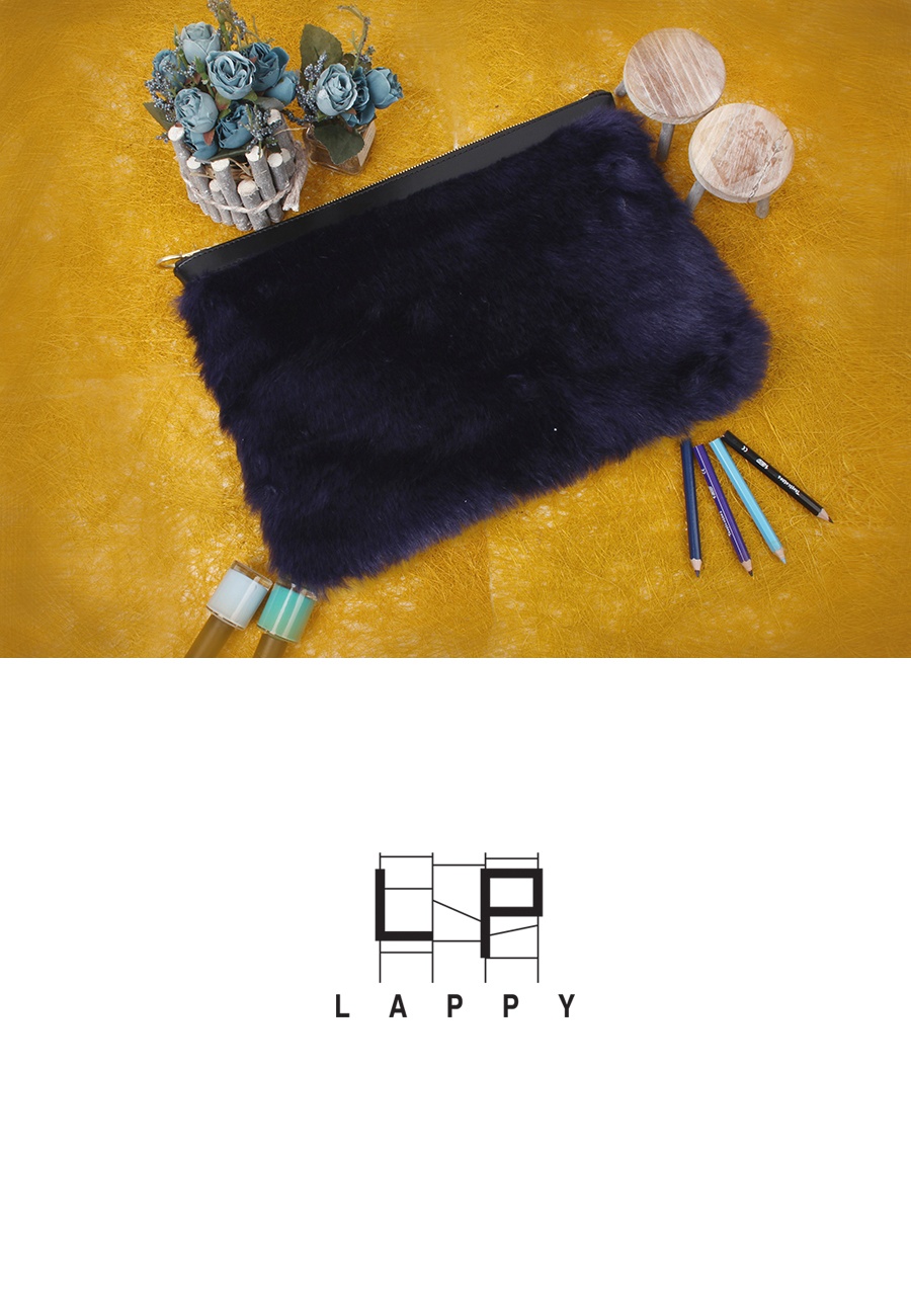 래피(LAPPY) Colourful two-tone fur clutchbag - yellow/navy