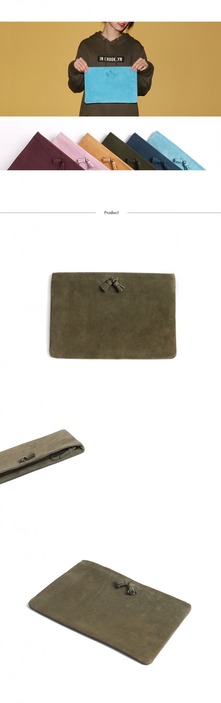 하버할리데이(HARBOUR HOLIDAY) 플랫 태슬클러치_카키