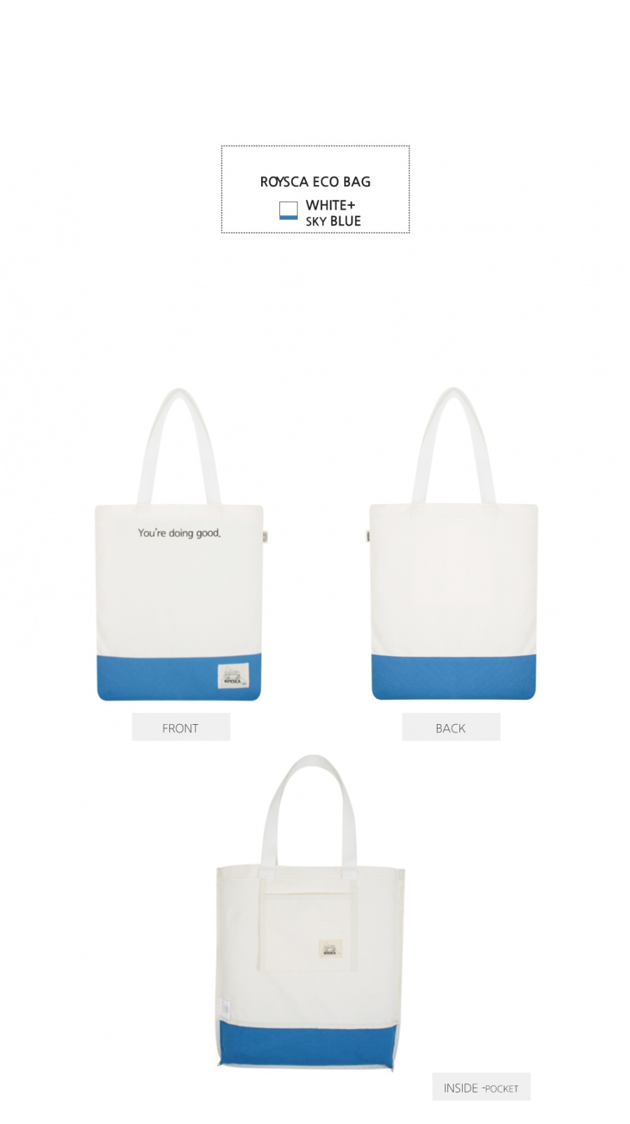 로이스카(ROYSCA) BASIC ECO BAG WHITE+SKY BLUE