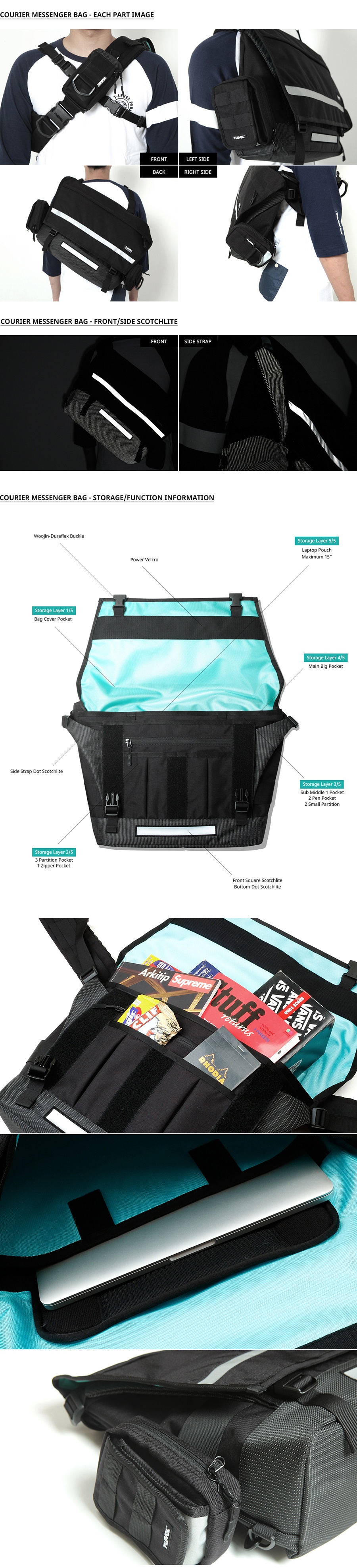티레벨(T-LEVEL) Courier Messenger Bag Black