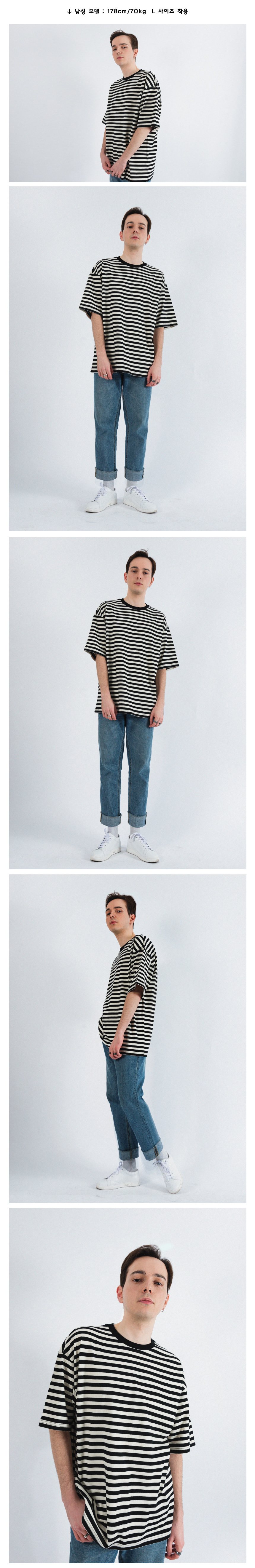 꼼파뇨(COMPAGNO) [20수] 헤비 오버핏 보더 반팔티 블랙