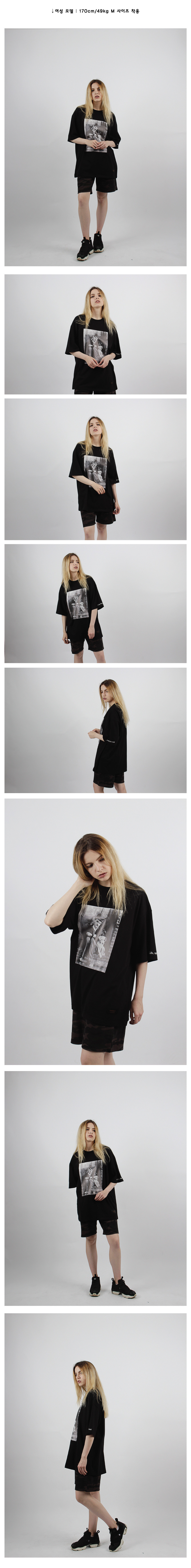 꼼파뇨(COMPAGNO) [16수] 헤비 오버핏 찰리 1918 필름 반팔 블랙