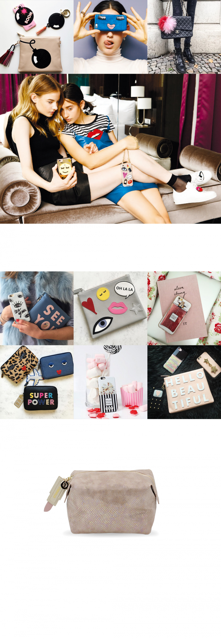 아이포리아(IPHORIA) [IPHORIA]WASHBAG-BEIGE SNAKE WITH LIPSTICK CHARM