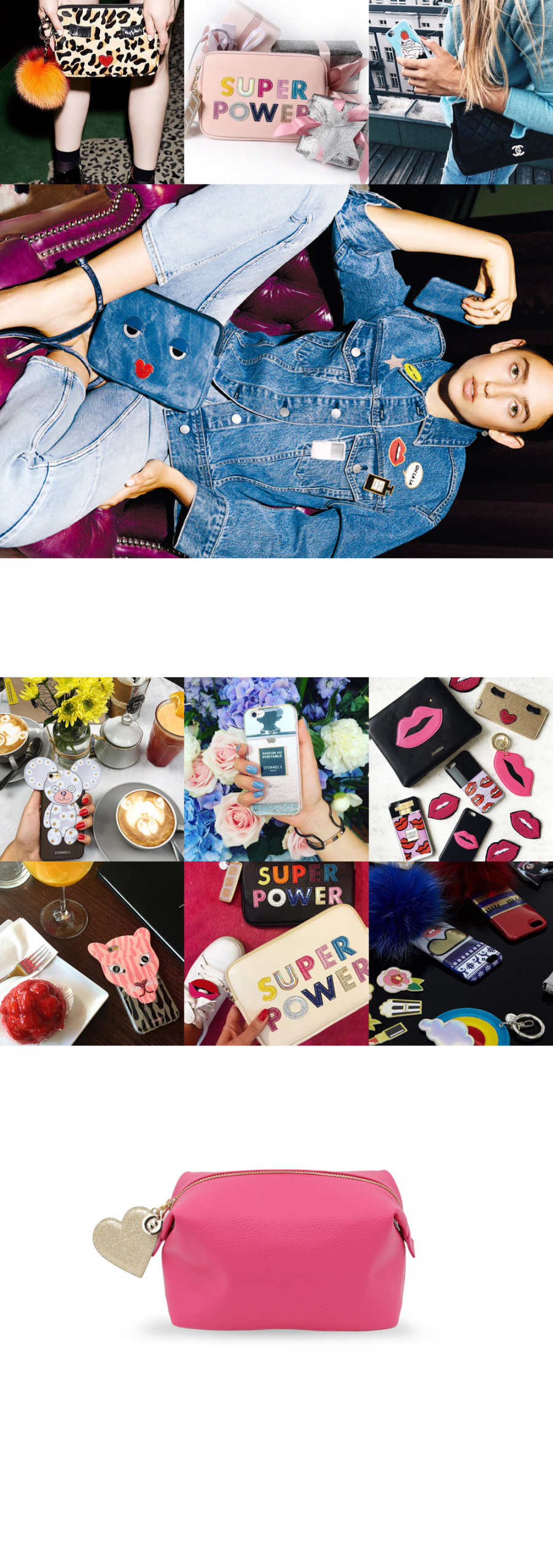 아이포리아(IPHORIA) [IPHORIA]WASH BAG-PINK WITH HEART CHARM