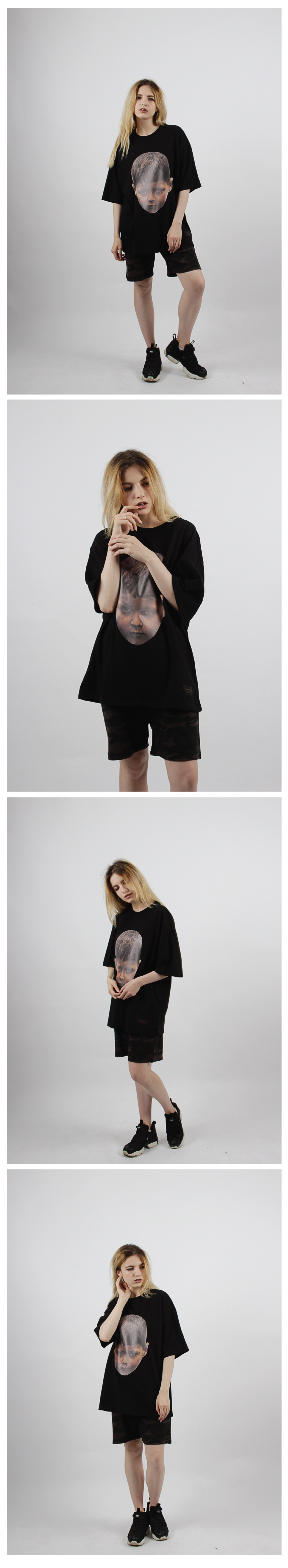 꼼파뇨(COMPAGNO) [16수] 헤비 오버핏 배드 차일드 반팔 블랙