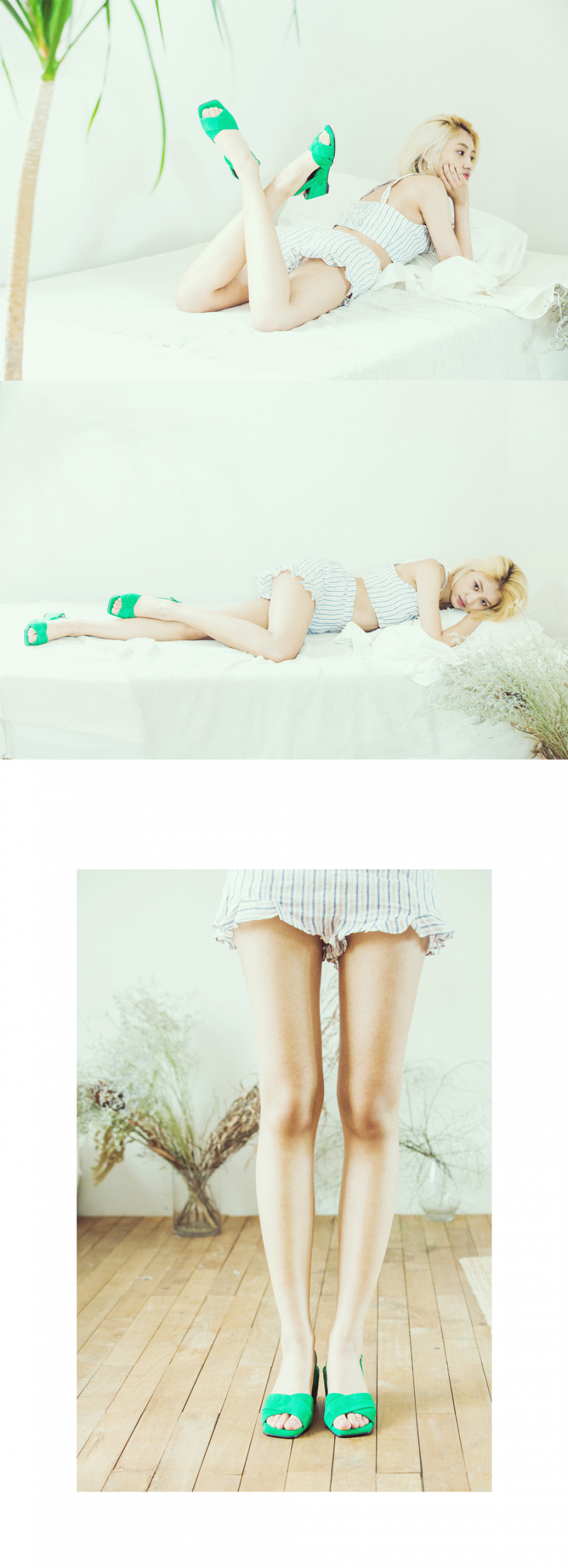 디토레(DITOLE) 그린초록 스웨이드 엑스스트랩  웨지샌들