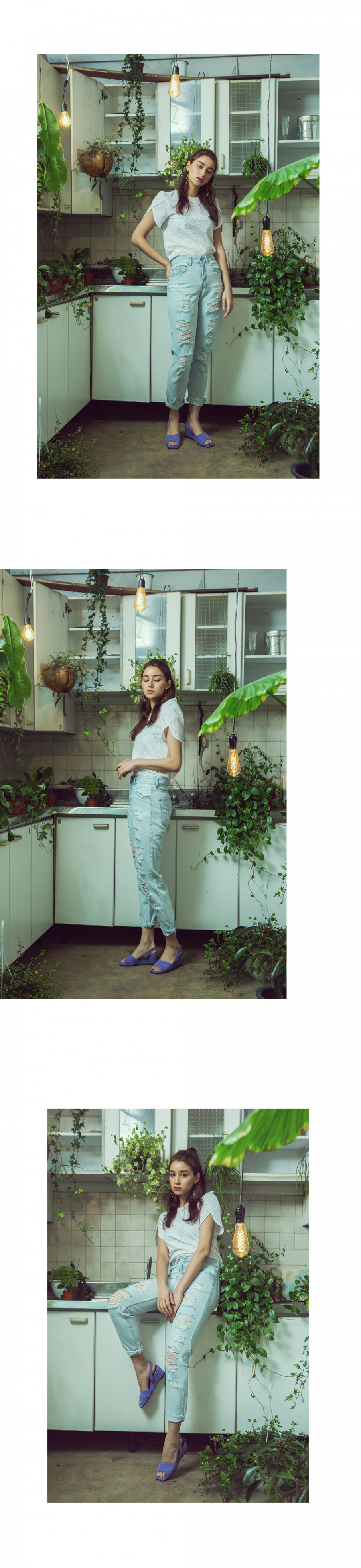 디토레(DITOLE) 연보라 스웨이드 엑스스트랩  웨지샌들