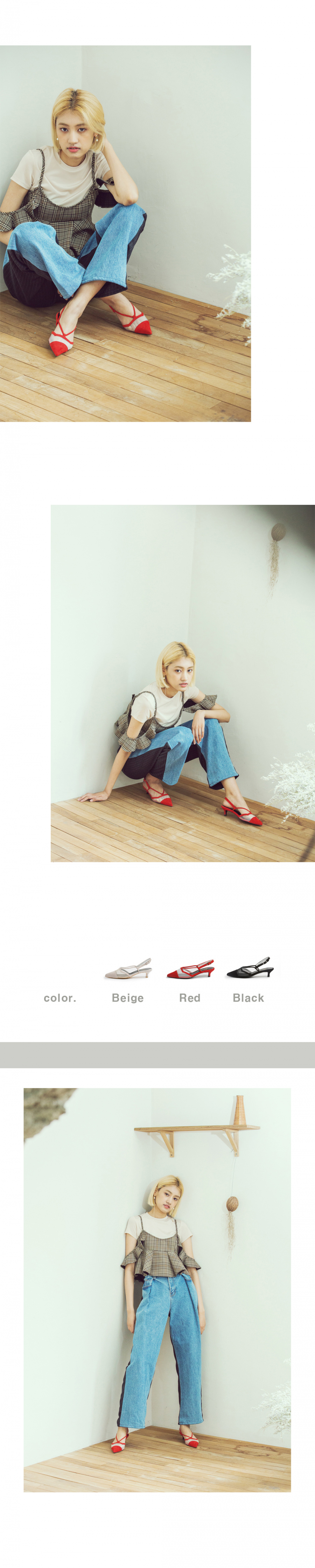 디토레(DITOLE) 레드 스웨이드 맷쉬 포인티드토 슬링백