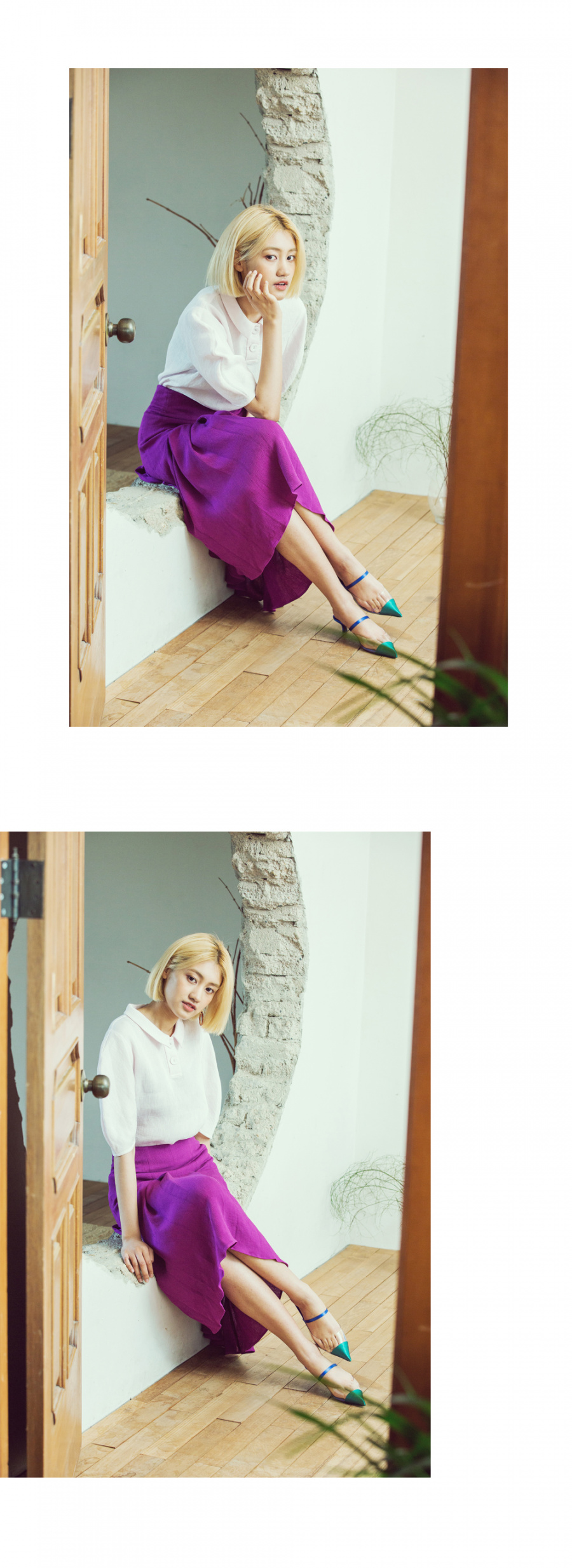 디토레(DITOLE) 블루 그린 믹스 유리구두  포인티드 토 뮬
