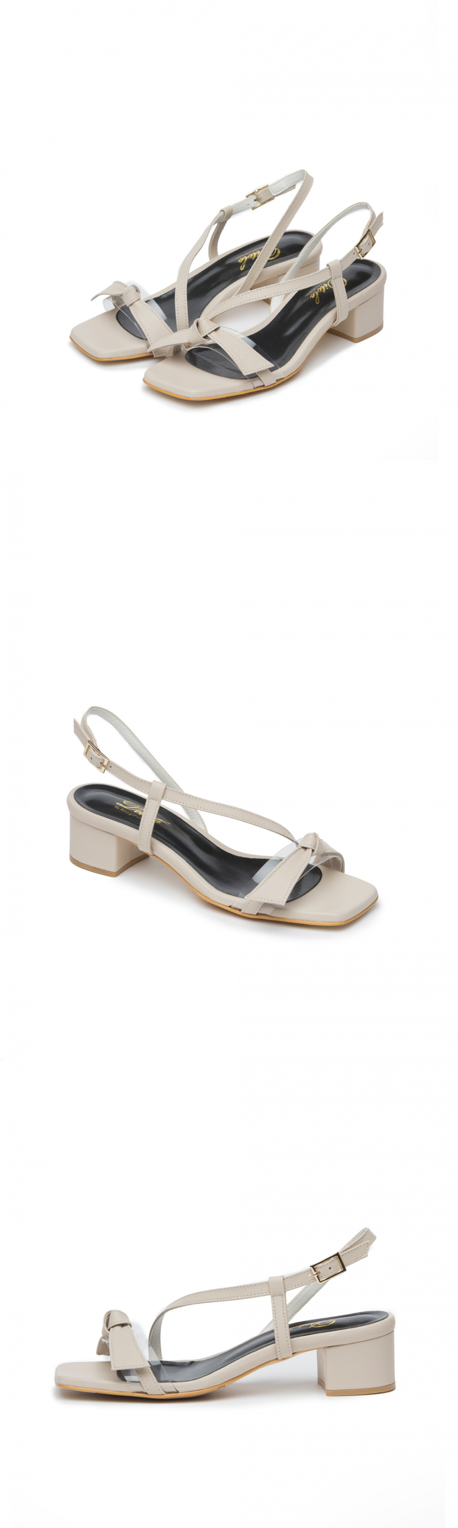 디토레(DITOLE) 베이지 가죽 리본 스트랩 샌들