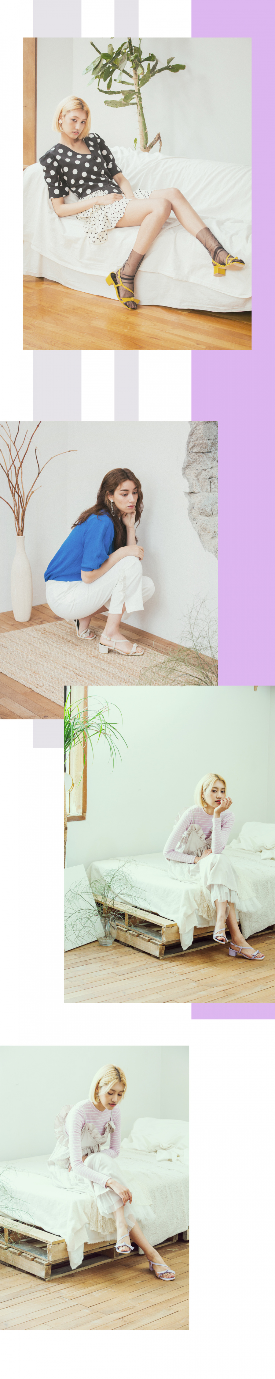 디토레(DITOLE) 연보라색 가죽 리본 스트랩 샌들