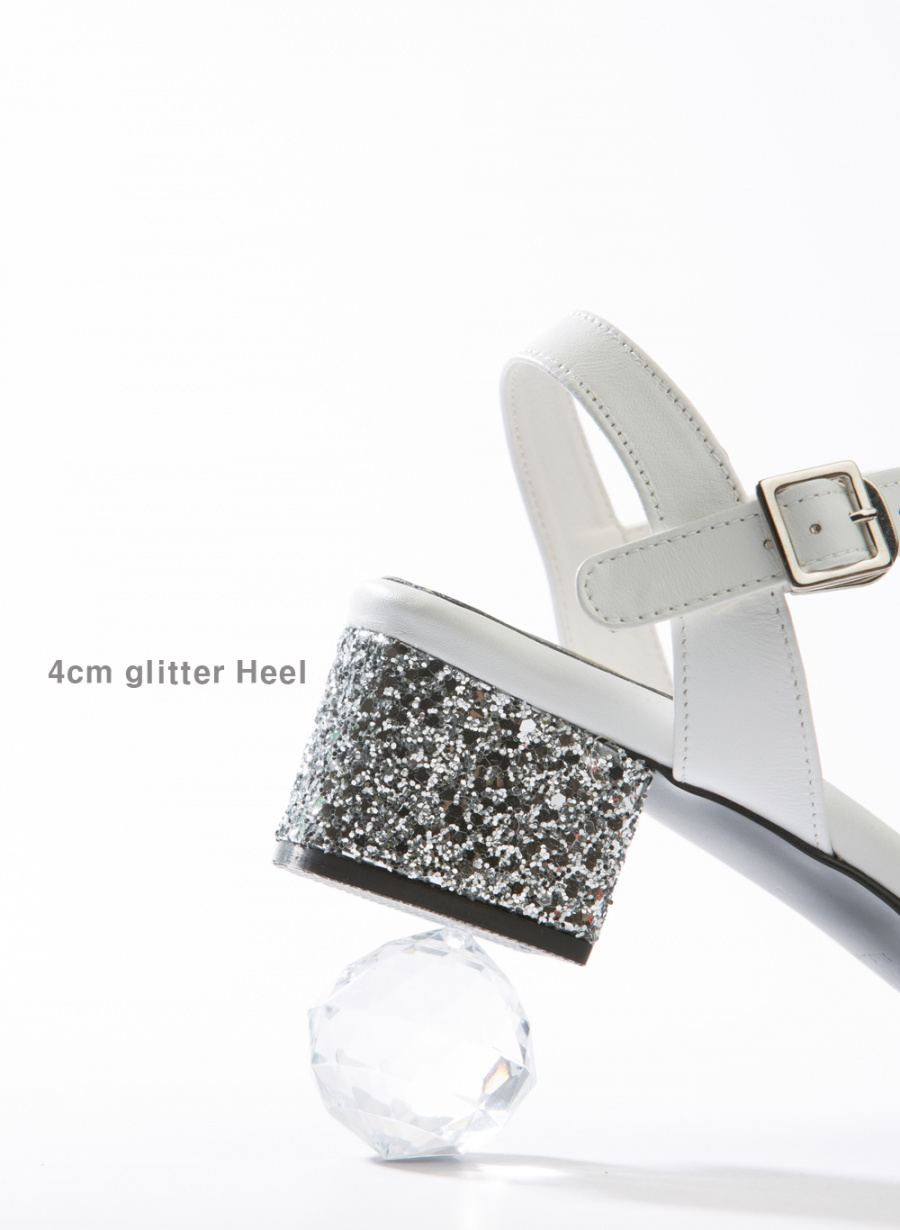 디토레(DITOLE) 블랙 가죽 투명 믹스 엑스스트랩 글리터힐 유리구두 노랑