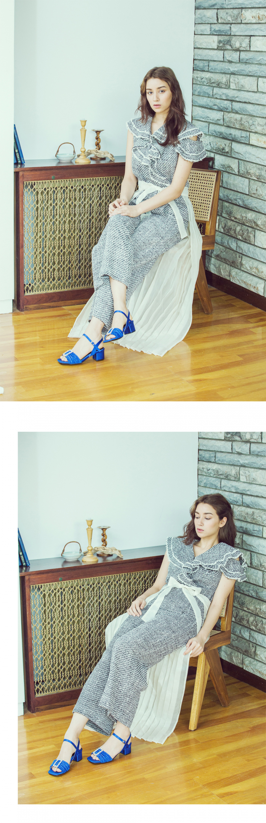 디토레(DITOLE) 블루 샤틴 엘리자벳 보석장식 샌들
