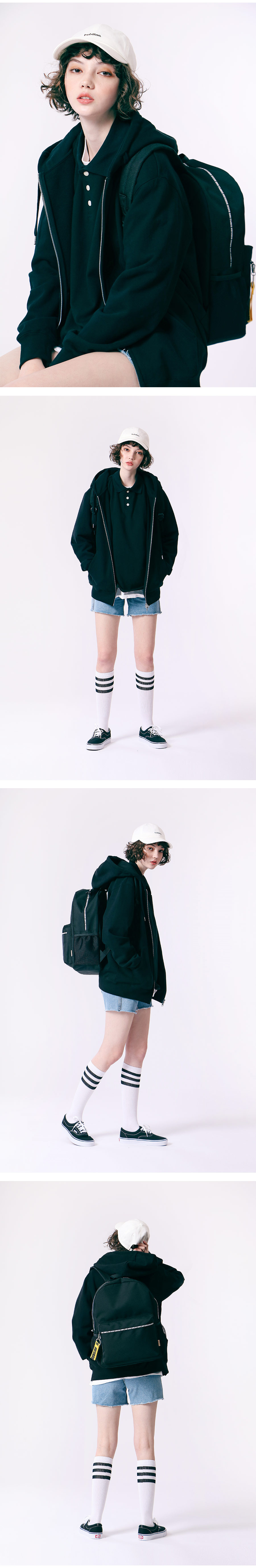 버빌리안(BUBILIAN) 지퍼 포인트 백팩_블랙&블랙