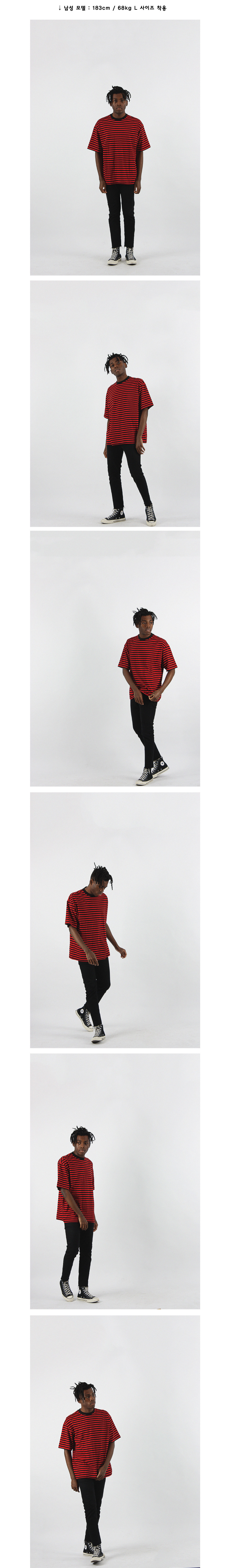 꼼파뇨(COMPAGNO) [20수] 헤비 오버핏 보더 반팔티 레드