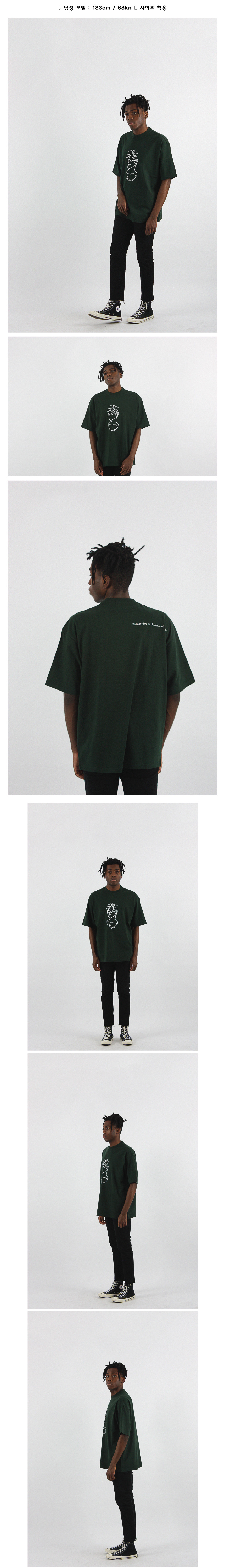 꼼파뇨(COMPAGNO) [20수] 헤비 오버핏 타투 스페이스 반팔티 딥그린