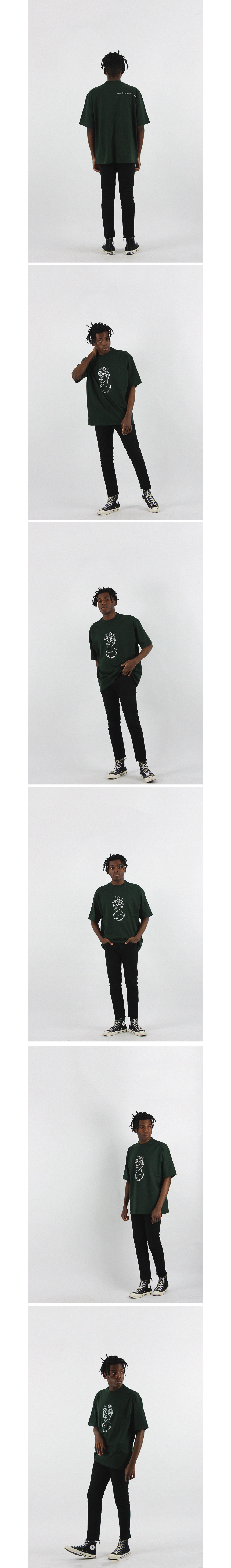 꼼파뇨(COMPAGNO) [20수] 헤비 오버핏 타투 스페이스 반팔티 딥그린