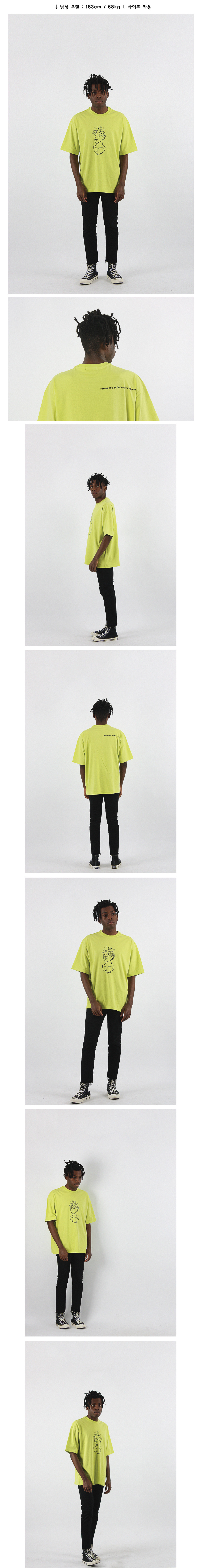 꼼파뇨(COMPAGNO) [20수] 헤비 오버핏 타투 스페이스 반팔티 라임