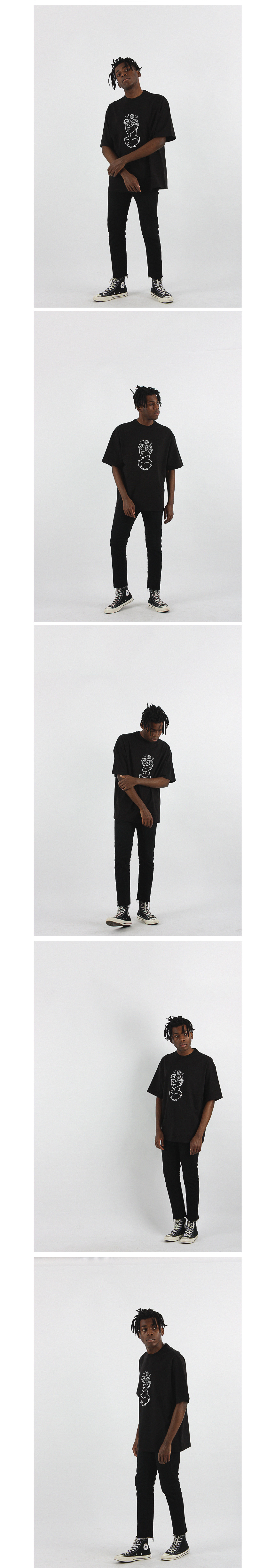 꼼파뇨(COMPAGNO) [20수] 헤비 오버핏 타투 스페이스 반팔티 블랙