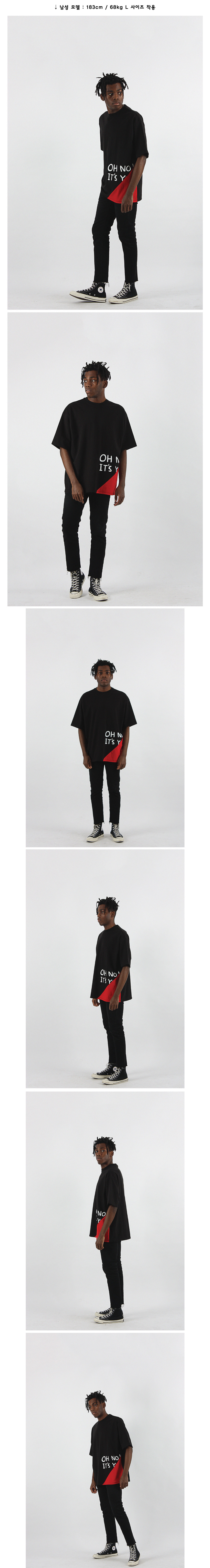 꼼파뇨(COMPAGNO) [16수] 헤비 오버핏 이츠유 절개 반팔 블랙레드