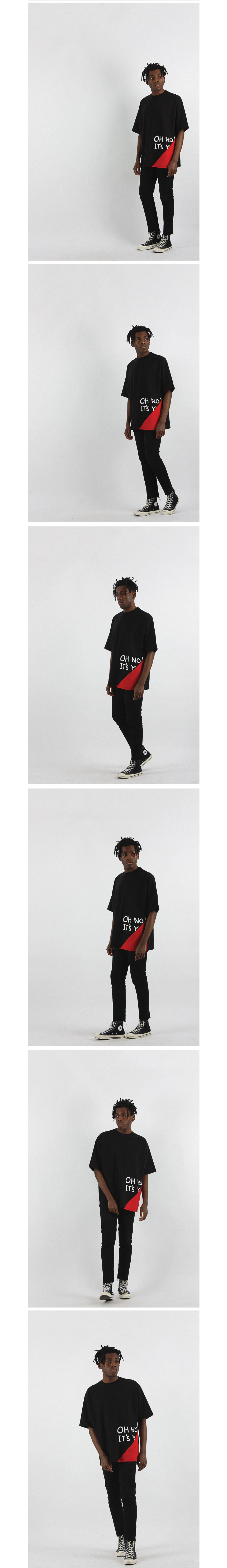 꼼파뇨(COMPAGNO) [16수] 헤비 오버핏 이츠유 절개 반팔 블랙레드