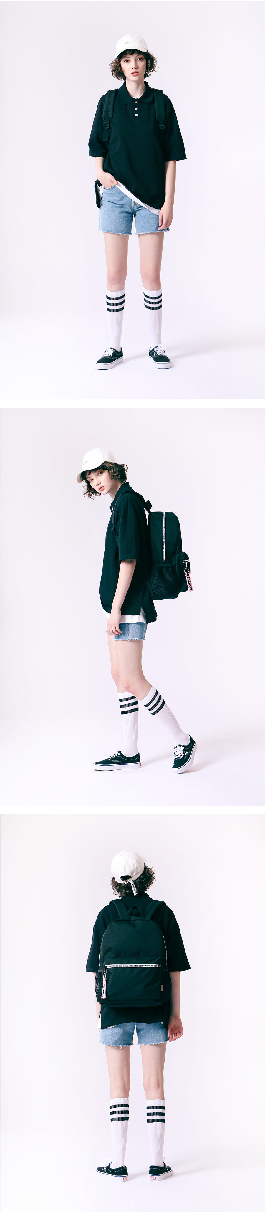 버빌리안(BUBILIAN) 지퍼 포인트 백팩_블랙&화이트