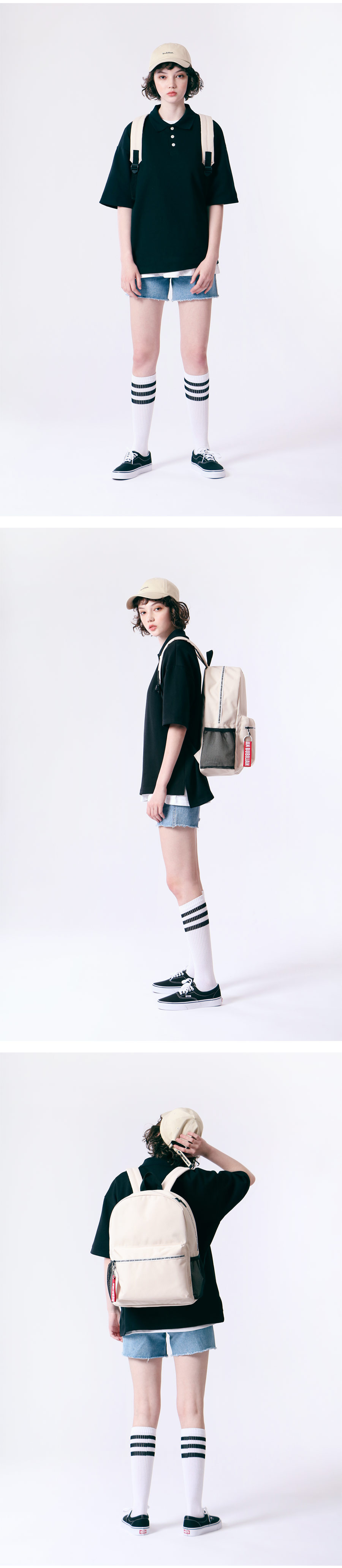 버빌리안(BUBILIAN) 지퍼 포인트 백팩_베이지&화이트