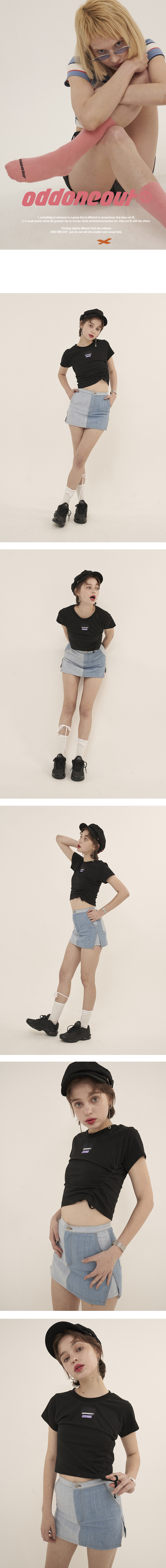 오드원아웃(ODDONEOUT) 포인트 라벨 스트링 크롭_블랙