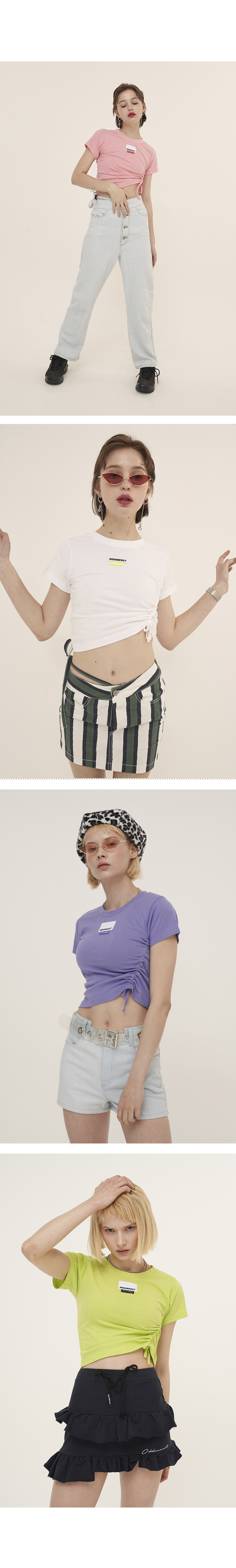 오드원아웃(ODDONEOUT) 포인트 라벨 스트링 크롭_블랙