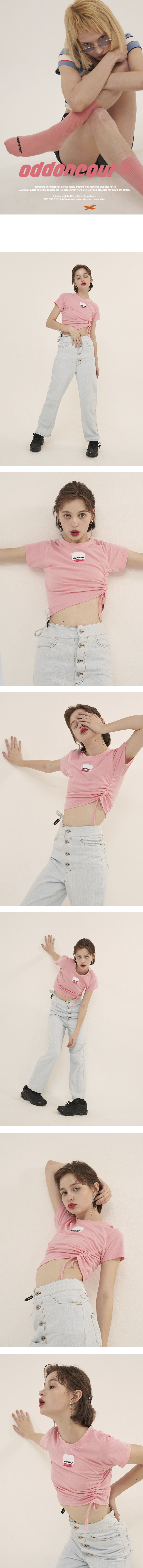 오드원아웃(ODDONEOUT) 포인트 라벨 스트링 크롭_핑크