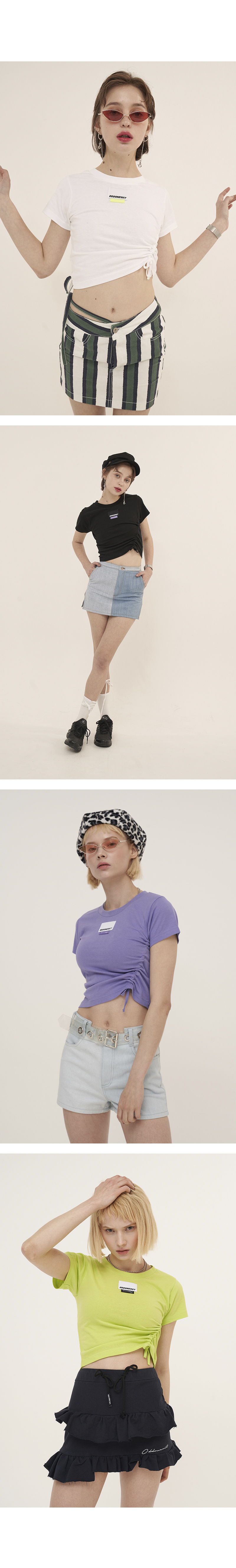 오드원아웃(ODDONEOUT) 포인트 라벨 스트링 크롭_핑크