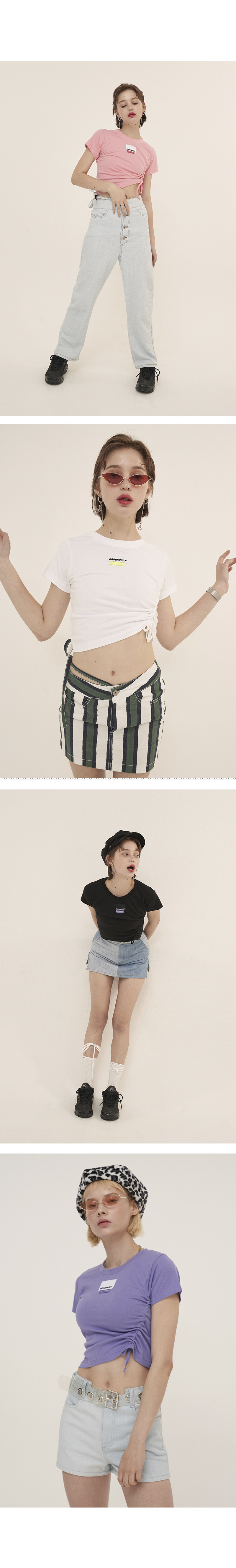 오드원아웃(ODDONEOUT) 포인트 라벨 스트링 크롭_네온