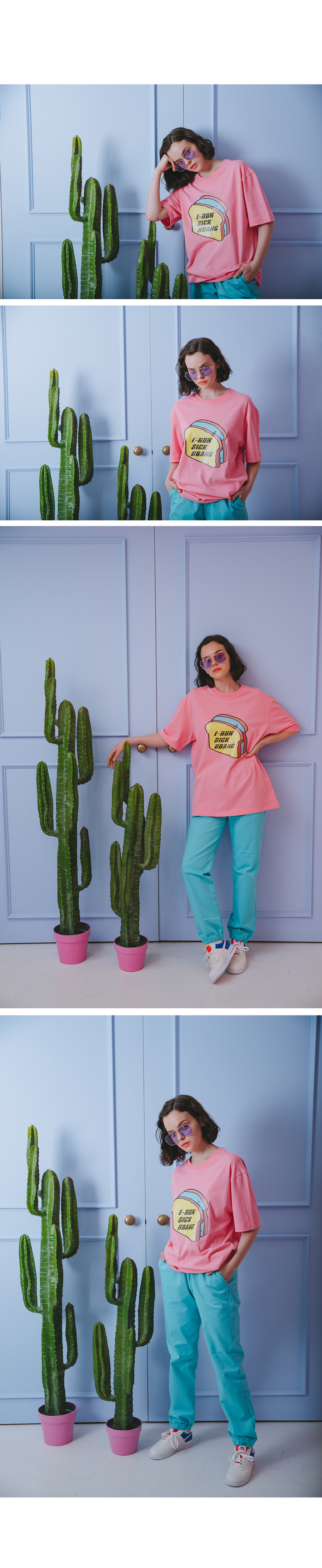 모프(MORP) 이런식빵 반팔 티셔츠 핑크(오버사이즈 스트릿)