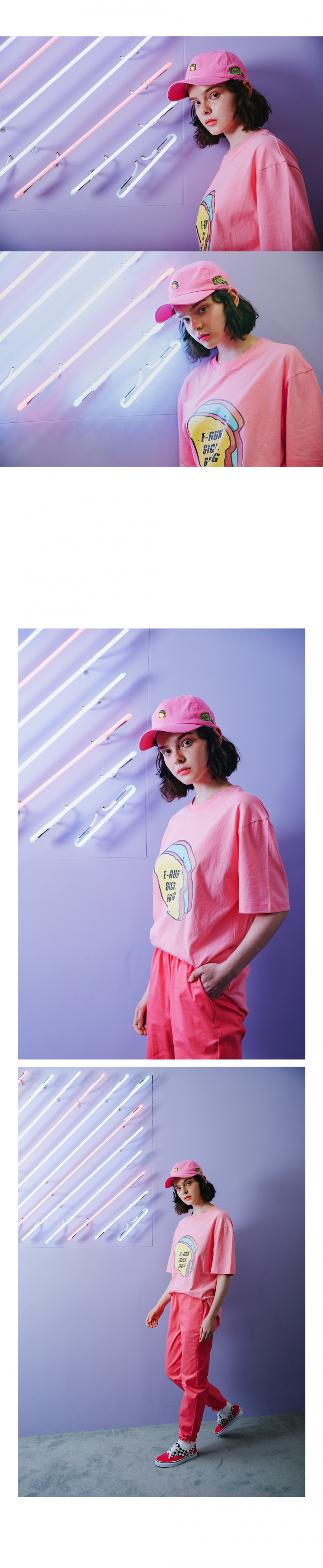 모프(MORP) 이런식빵 반팔 티셔츠 핑크(오버사이즈 스트릿)