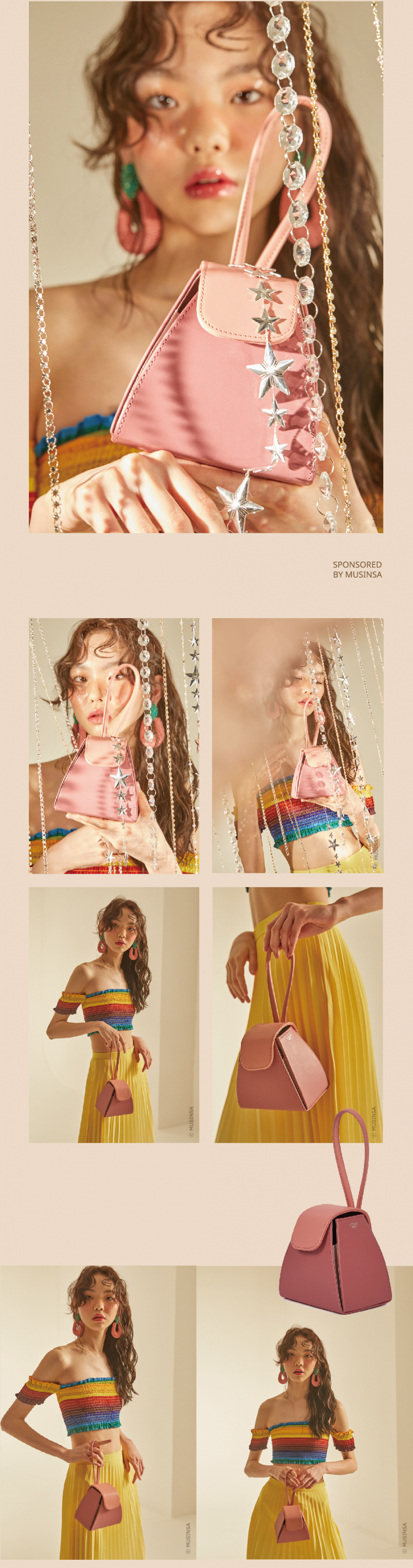 아틀리에파크(ATELIERPARK) 컬러 블록 뉴 핸들백 -  핑크/베이비핑크