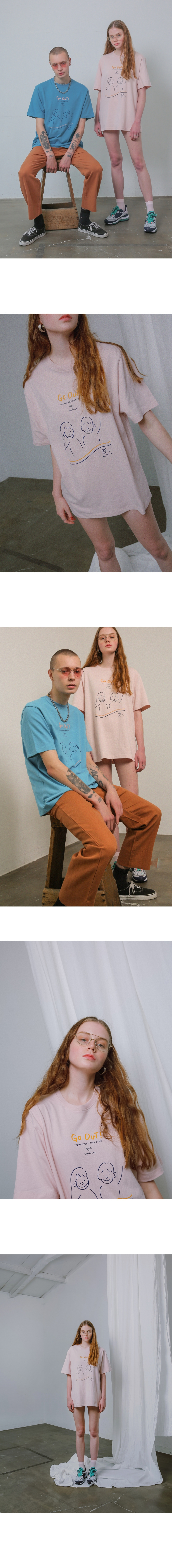 모어올레스(MORE OR LESS) (UNISEX) GO OUT 1/2 T-SHIRT - LIGHT PEACH
