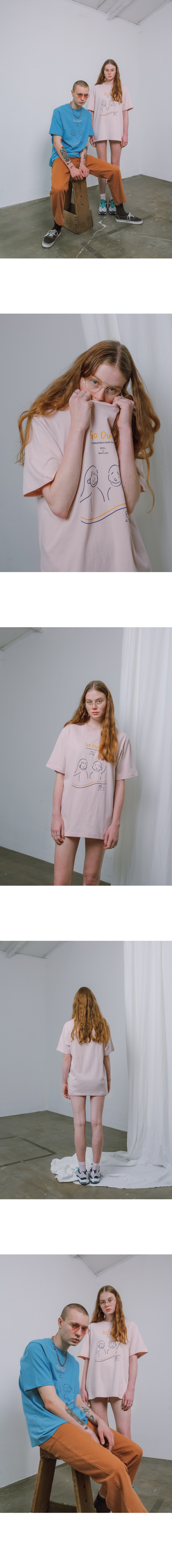 모어올레스(MORE OR LESS) (UNISEX) GO OUT 1/2 T-SHIRT - LIGHT PEACH