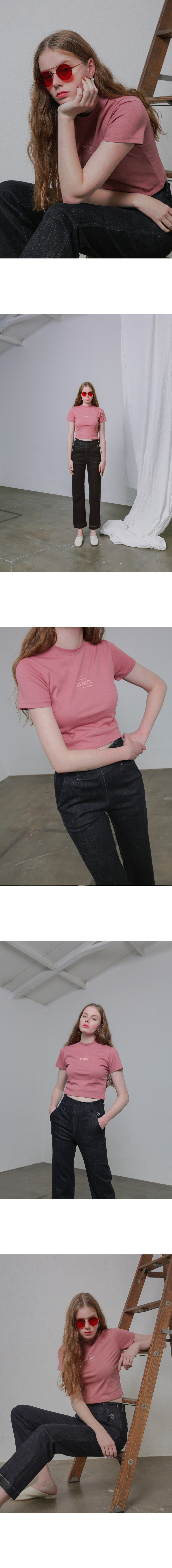 모어올레스(MORE OR LESS) SLIM-FIT CROP 1/2 T-SHIRT - PINK