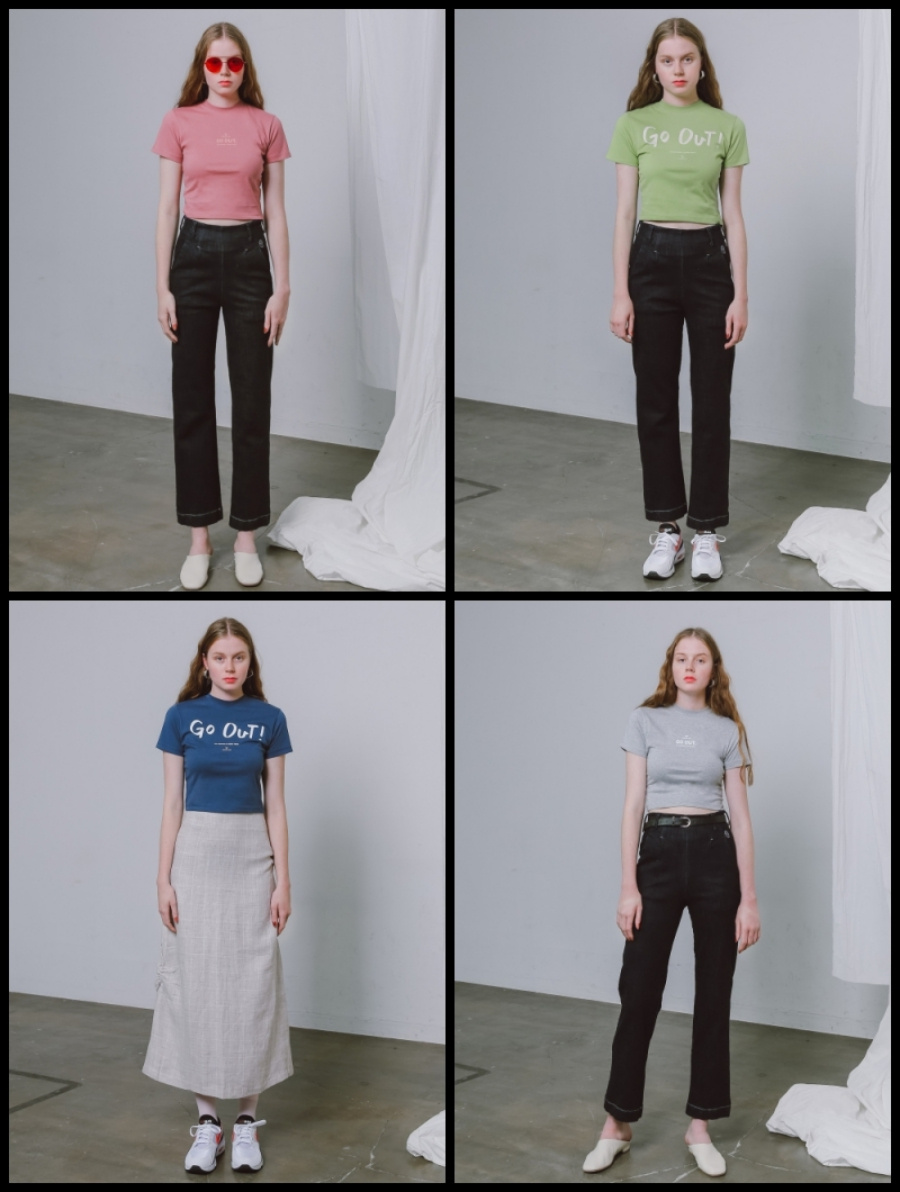 모어올레스(MORE OR LESS) SLIM-FIT CROP 1/2 T-SHIRT - PINK