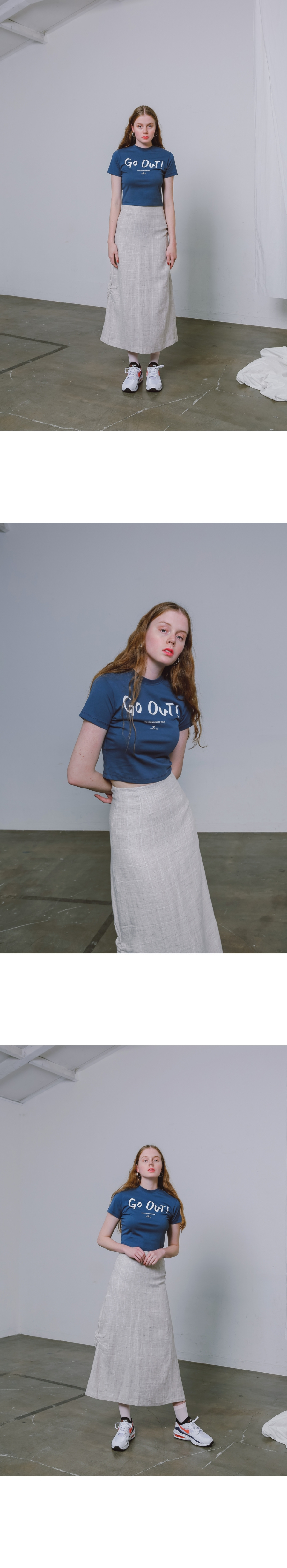 모어올레스(MORE OR LESS) SLIM-FIT CROP 1/2 T-SHIRT - NAVY