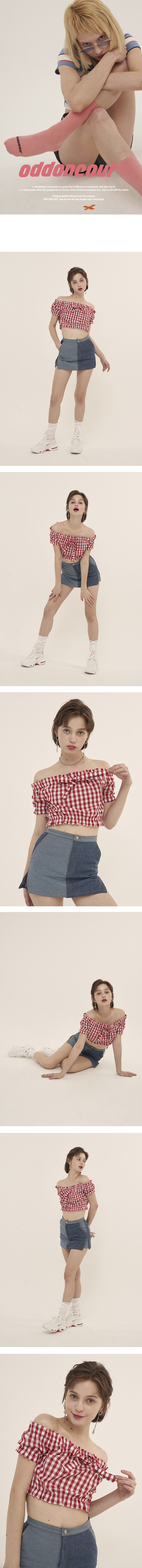 오드원아웃(ODDONEOUT) 리본 오프 숄더 탑_레드