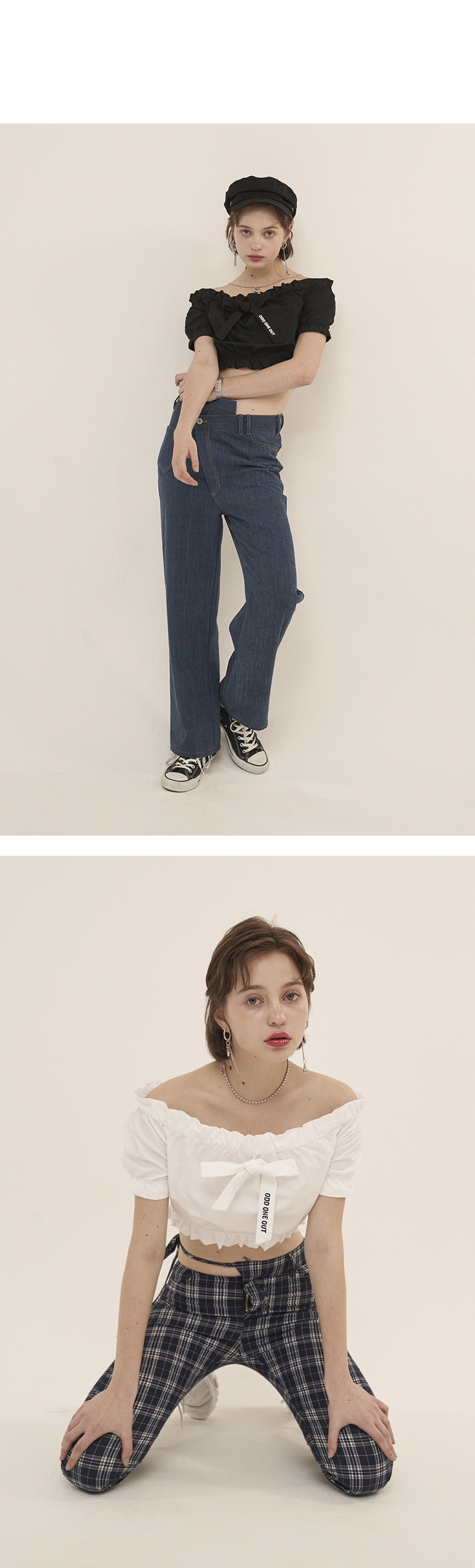 오드원아웃(ODDONEOUT) 리본 오프 숄더 탑_레드