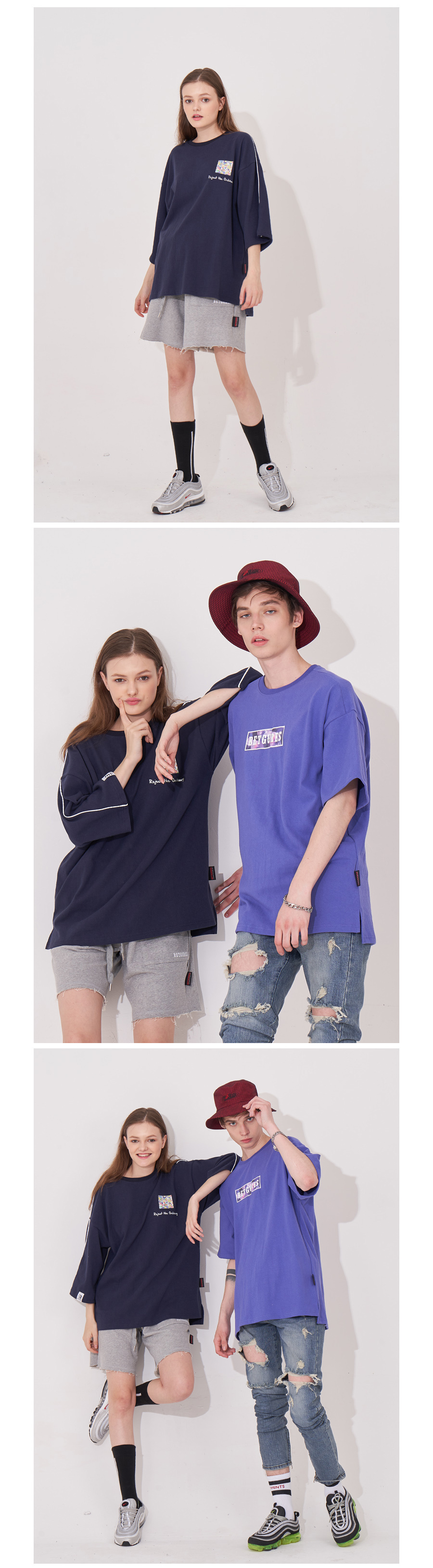 벳규어스(BETGURES) [UNISEX] 10수 십자가 트임 반팔티 보라
