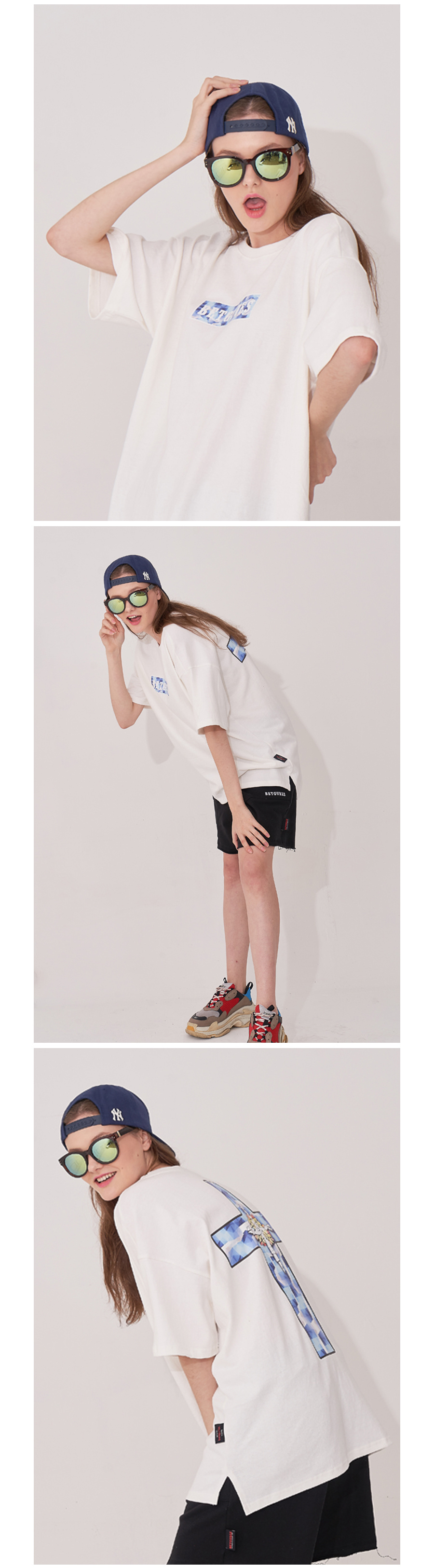 벳규어스(BETGURES) [UNISEX] 10수 십자가 트임 반팔티 백색
