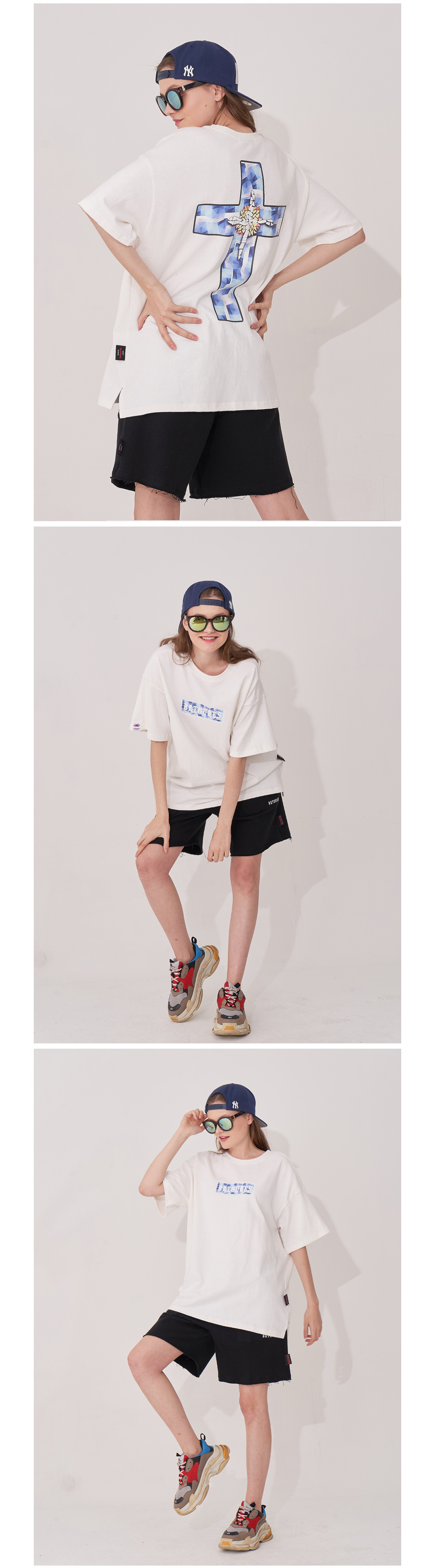 벳규어스(BETGURES) [UNISEX] 10수 십자가 트임 반팔티 백색