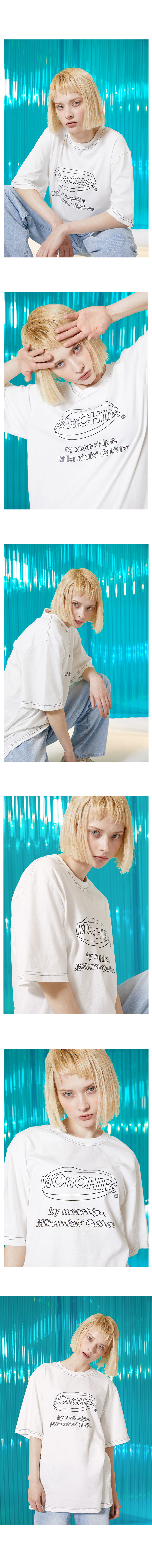 맥앤칩스(MCNCHIPS) 스티치 스퀘어 로고 티셔츠 [오프화이트]