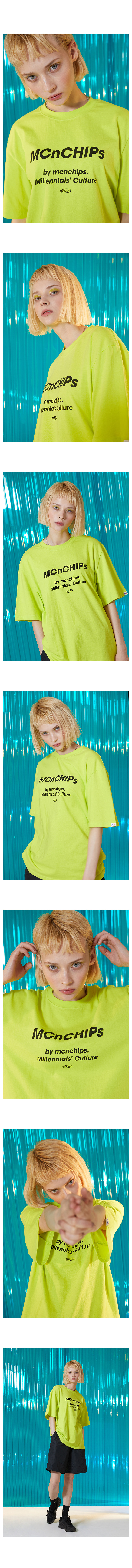 맥앤칩스(MCNCHIPS) 업사이드 다운 로고 티셔츠 [라임]